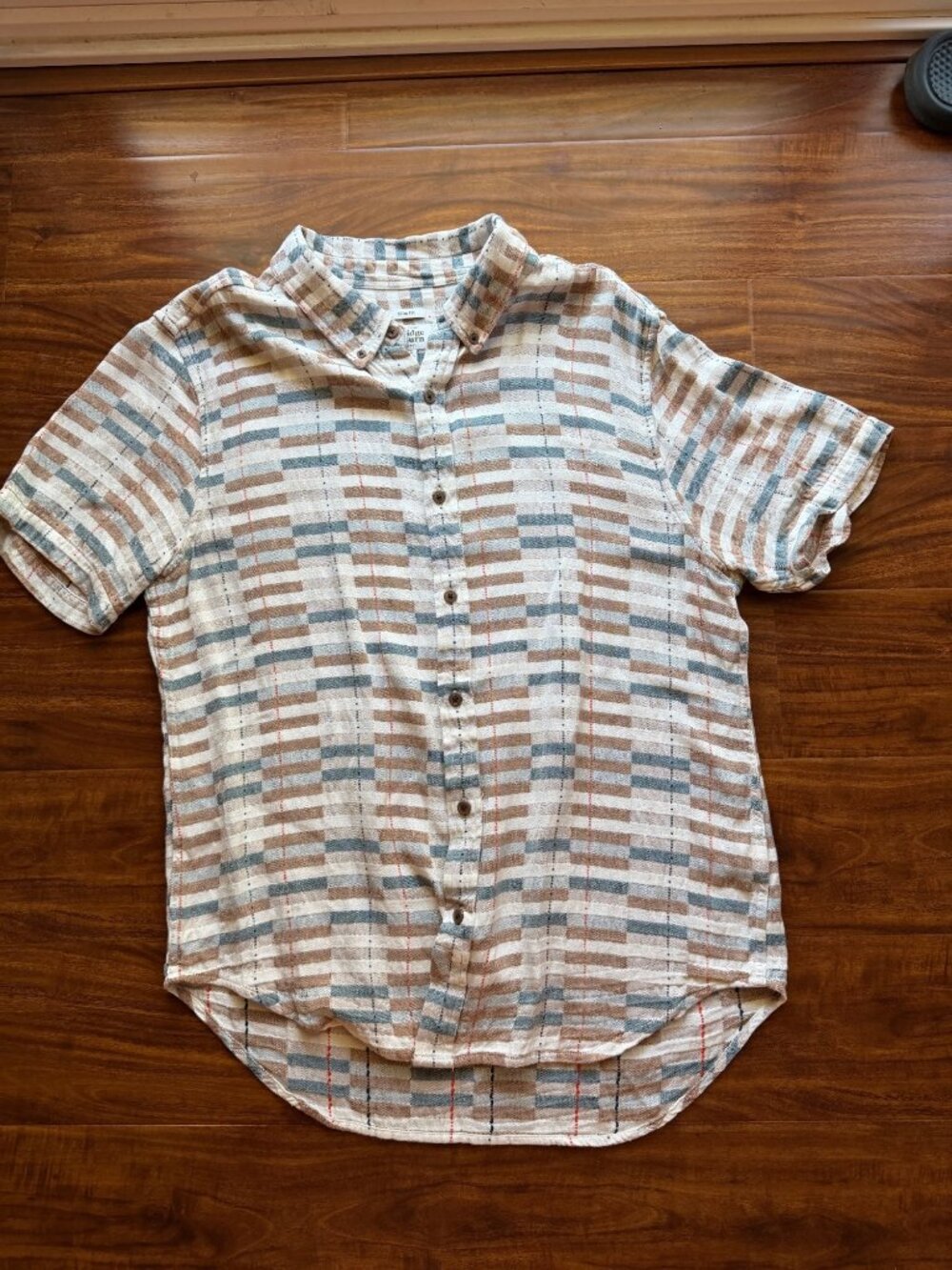 Bridge & Burn Mens Sustainable Slim Fit Short Sleeve Plaid Button-Up Shirt L Mod